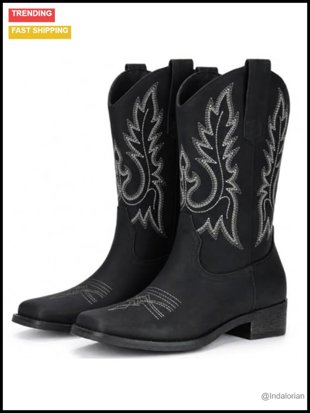 Women's Western Cowboy Boots Square Toe Mid Calf Faux Leather Low Chunky Heel